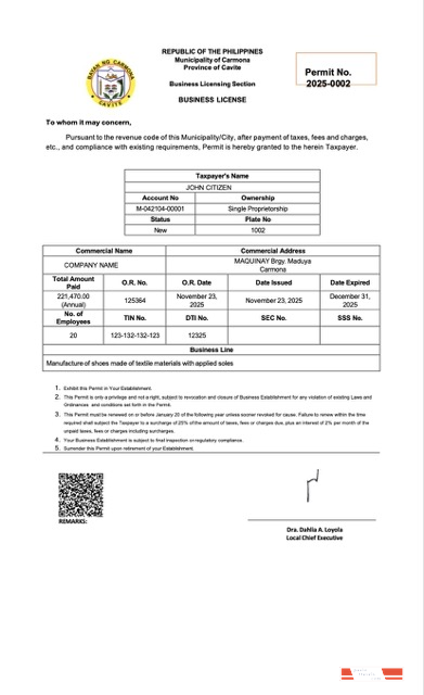 Philippines business license Word and PDF template